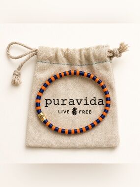 Pura Vida Navy Blue & Orange Striped Beaded Bracelet